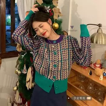 Короткий свитер Qiandongge, женская куртка осень-зима, новый облегающий шикарный вязаный кардиган в стиле Гонконга S Recommendations 80-95 фиолетовый