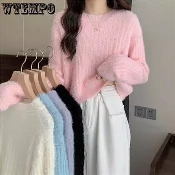 Короткий свитер, женский осенне-зимний дизайн, маленький шикарный свободный и нежный темпераментный трикотаж, верхняя одежда, топ S белый