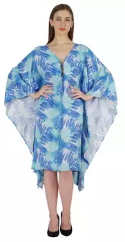 Короткий турецкий кафтан с принтом Moomaya для женщин, сексуальный кафтан, вечернее платье, пляжная одежда 2XL средний синий