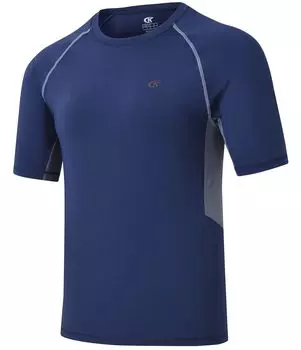 Короткий УФ-излучение, быстросохнущий, большой, для тренировок, для мышц, для тренировок на открытом воздухе [Yundobop] Мужская спортивная одежда, рукав, защита, абсорбент, футболка, размер, теннис, тёмно-синий