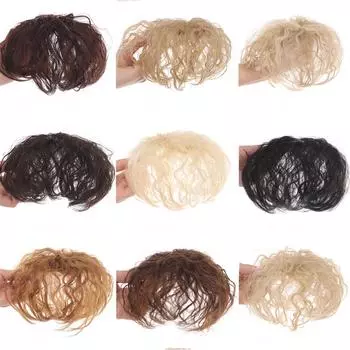 Короткий вьющийся парик с челкой, черный, коричневый, натуральный, синтетический, сменный кусок, закрывающий седые волосы, невидимый шиньон на клипсе