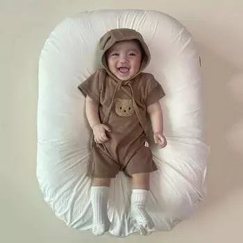 Короткий вафельный космический костюм Joy Multi Baby Bear Bear, комплект с чепчиком, размер 73, лучшая детская одежда в Корее