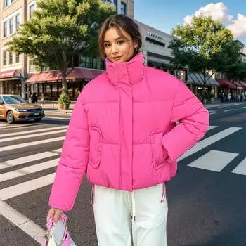 Короткий воротник-стойка пуховая одежда женская зимняя одежда для хлеба высококачественные куртки утолщенные теплые куртки M розы красного
