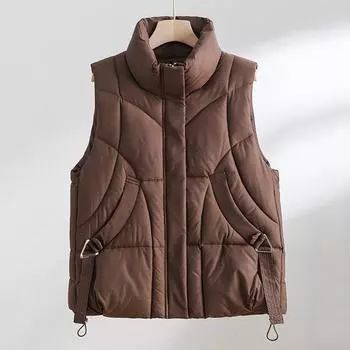 Короткий женский жилет из хлопка, осень и зима, новый свободный корейский вариант, тонкий жилет, универсальный внешний жилет M чёрный