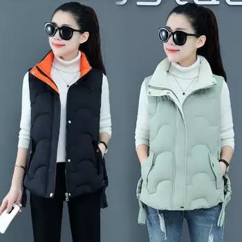 Короткий жилет женский, осенне-зимний, 2022, новый пуховый жилет, большой милый корейский студенческий модный пуховик M чёрный