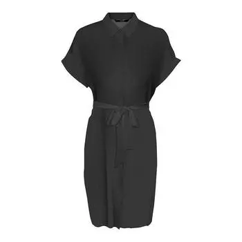 Короткое черное платье-рубашка с поясом Женский VERO MODA XS чёрный