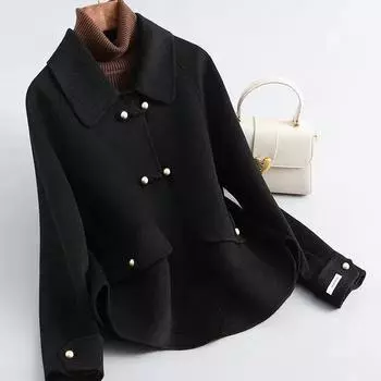 Короткое двухстороннее плюшевое шерстяное пальто, свободный крой и модная куртка для миниатюрных женщин на осень и зиму XL бежевый