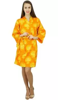 Короткое хлопковое кимоно Amoghah желтого цвета подружки невесты получает прикрытие Reday 10 жёлтый