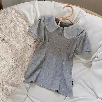 Короткое хлопковое платье с кукольным воротником в корейском стиле для детей, одежда для маленьких девочек, летнее повседневное прямое однотонное платье 130