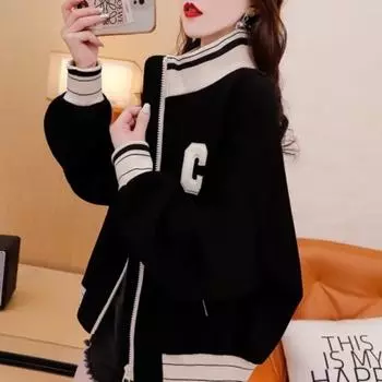 Короткое пальто для женщин на осень и зиму в корейском стиле, свободное бархатное утолщенное, небольшого размера, контрастного цвета, бейсбольная форма M