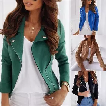 Короткое пальто на молнии из нового оленьего бархата с узкими лацканами женская одежда мода S белый