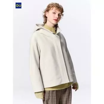 Короткое пальто с капюшоном Uniqlo Gu Cozy Melton 30 NATURAL/WOMEN L