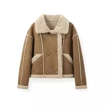 Короткое пальто женское зимнее новое модное искусственное меховое ягненка меховое интегрированное свободное воротник-стойка тонкий короткий топ S