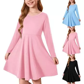 Короткое платье-трапеция с контрастной сеткой и длинными рукавами, высокой талией, для девочек 110 чёрный