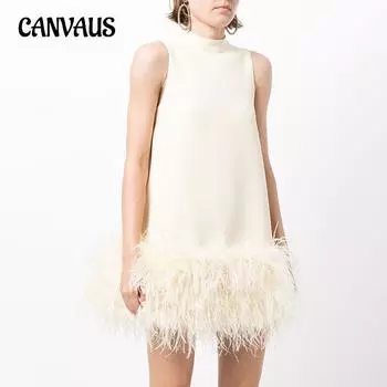 Короткое платье Женские летние полувысокие воротнички без рукавов сплошного цвета с прямым разрезом платья S белый