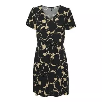 Короткое принтованное платье с поясом Женский VERO MODA XS чёрный