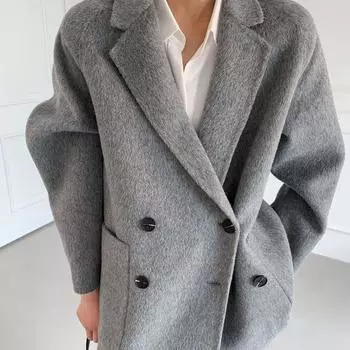 Короткое шерстяное пальто для невысоких женщин, сшитое вручную двухстороннее шерстяное пальто для осени и зимы, свободное, универсальное, мягкое, вощеное и теплое S