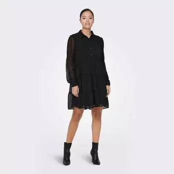 Короткое струящееся платье в горошек с длинными рукавами и воротником на пуговицах jdydolly Women JDY