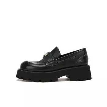 Коровья кожа~ Выделанная лошадиная кожа Золотая монета Толстая подошва Лоферы Женские британские маленькие кожаные туфли 34