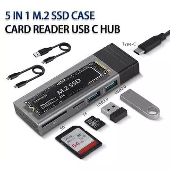 Корпус M2 NVMe SATA SSD USB C Hub NGFF SSD Корпус HDD Box SD TF Card Reader Тип C Док-концентратор для MacBook Pro Air USB C Splitter