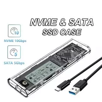 Корпус M.2 NVME/NGFF Dual Protocol SSD, прозрачный чехол для жесткого диска, USB3.2 Type C с интеллектуальным дисплеем, адаптер SATA SSD NGFF