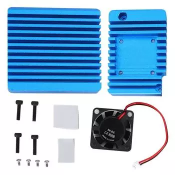 Корпус маршрутизатора из синего алюминиевого сплава с охлаждающим вентилятором, подходит для NanoPi R2S