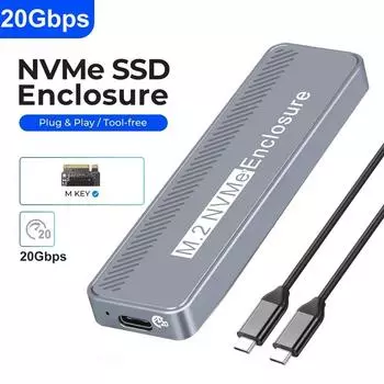 Корпус SSD M2 NVMe 20 Гбит/с, полностью алюминиевый корпус SSD M.2 NVMe, корпус жесткого диска USB3.2 GEN2 Type-C для SSD M2 NVME 2230 2242 2260 2280