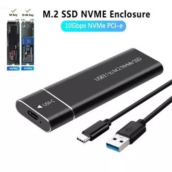 Корпус USB3.1 M2 SSD, внешний накопитель NVMe, жесткий диск, корпус 10 Гбит/с PCIe SSD для жесткого диска NGFF SATA SSD для ПК, ноутбука чёрный
