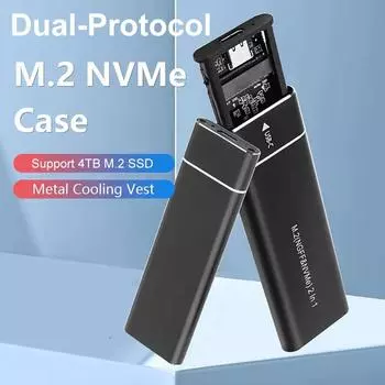 Корпус жесткого диска M.2 NVMe SSD Корпус для двухпротокольного твердотельного накопителя NVME SATA Корпус 10 Гбит/с USB C 3.1 Gen 2 на NVMe PCIe M-Key Внешний корпус для твердотельного накопителя