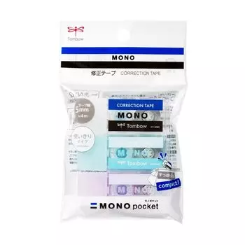 Корректирующая лента Tombow Pencil Mono Pocket, ширина 5 мм, ассорти, 3 шт. Цвет: синий (МОНО Фиолетовый) КСС-321X