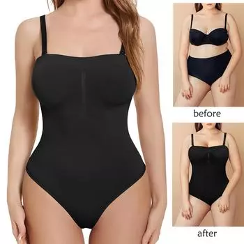 Корректирующее белье без бретелек, боди для женщин, комбинезон с контролем живота, моделирующее тело, бесшовное нижнее белье для похудения, тренажер для талии, купальник, топы на бретелях S чёрный