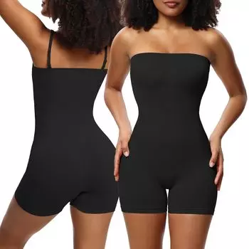 Корректирующее белье без бретелек Боди для женщин с контролем живота Корректирующее белье для всего тела Бедра стройные шорты Бесшовные облегающие кофточки Купальники Топы на бретелях S чёрный