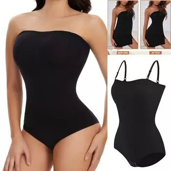 Корректирующее белье без бретелек, боди для женщин, формирователь живота, бесшовные моделирующие боди под платьями, тренажер для талии, утягивающие купальники, топы S чёрный