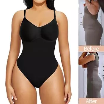 Корректирующее белье для женщин Боди с контролем живота Бесшовные моделирующие стринги Формирователь тела Талия Cincher Нижнее белье для похудения U-образный вырез с открытой спиной Купальники Топы S чёрный