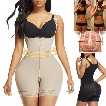 Корректирующее белье для женщин с контролем живота Бесшовное нижнее белье Fajas Colombianas Корректирующее белье для всего тела на молнии с открытым бюстом и талией Тренировочные боди S чёрный