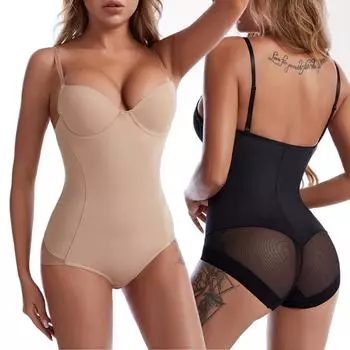 Корректирующее белье для женщин Tummy Control Full Body Shaper Эластичность Slimmer Корректирующее белье Бесшовные комбинезоны на бретелях со встроенным бюстгальтером S бежевый