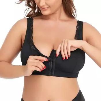 Корректор осанки с застежкой спереди, бюстгальтер с подтяжкой, женский бюстгальтер больших размеров с эффектом пуш-ап, нижнее белье с перекрестными бретелями на спине, сексуальное кружевное белье S чёрный
