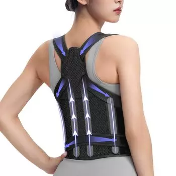 Корректор осанки, сетчатый, регулируемый, поддерживающий спину, дышащий, ремни, розовый, (Черный, Л) чёрный