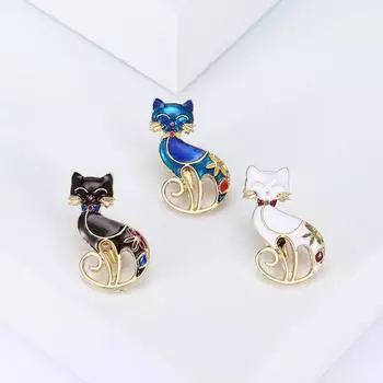 Корсаж с мультяшным котом, креативная трехцветная эмалевая брошь в виде котенка, одинаковая элегантная булавка для костюма для мужчин и женщин