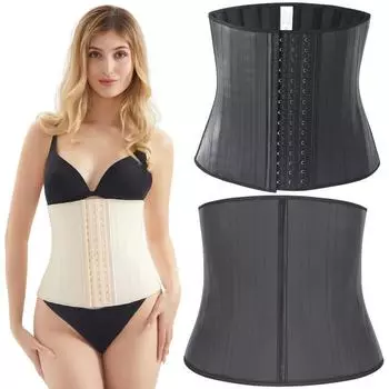 Корсет для похудения из матовой резины с 25 стальными косточками XS чёрный