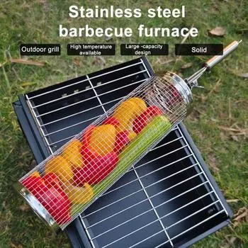 Корзина для барбекю, плотная решетка, термостойкость, даже нагрев, проволочная сетка из нержавеющей стали, цилиндр для гриля, корзина для гриля-барбекю, кухонный инструмент A