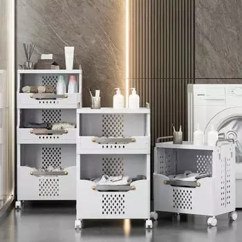 Корзина для белья Прочная тележка на колесах Многоярусная тележка Полка для хранения Передвижная стойка для хранения Органайзер для корзины для белья в ванной