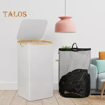 Корзина для белья с крышкой, складная конструкция, большая вместимость, складная корзина для одежды, органайзер со съемным внутренним мешком серый