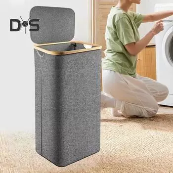 Корзина для белья с пылезащитной крышкой, складная конструкция, большая вместимость, водонепроницаемые игрушки, одеяла, органайзер для хранения, корзина для грязной одежды серый