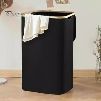 Корзина для белья с внутренним карманом, большой вместимости, влагостойкая, складная конструкция, тонкая корзина для грязного белья чёрный