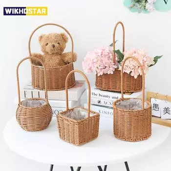 Корзина для цветов из искусственного ротанга, магазин цветов, самая продаваемая ручная корзина, корзина для хранения цветов в гостиной, корзина для пикника