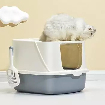 Корзина для домашних животных Закрытый пластиковый туалет с защитой от царапин и укусов Чистящие средства для домашних животных L 57x43.6x38.2cm коричневый