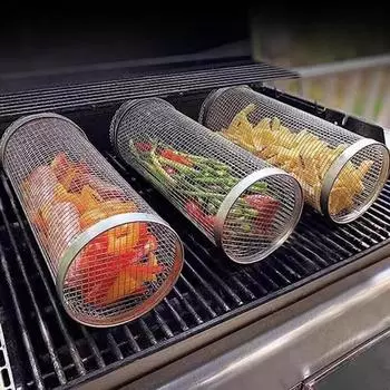 Корзина для гриля из нержавеющей стали, переносная клетка для барбекю, корзина для гриля на колесиках, полезная корзина для гриля, аксессуары для уличного гриля