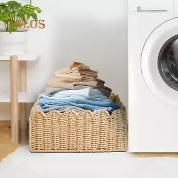 Корзина для хранения, бумажная веревка, плетеная, большая емкость, настольная организация, Caddy, одежда, игрушки, косметический, кухонный, офисный, органайзер для мелочей S хаки