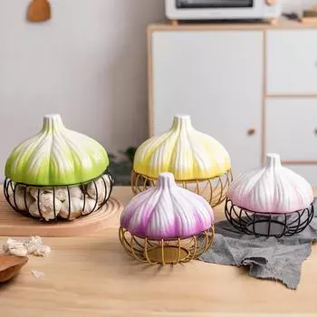 Корзина для хранения чеснока Керамическая крышка Кованая железная корзина для хранения яиц, лука, имбиря, чеснока Корзина для хранения домашнего кухонного декора